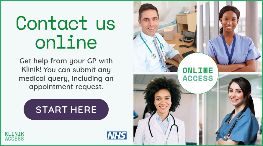 Klinik 'Contact us online' booking promo banner