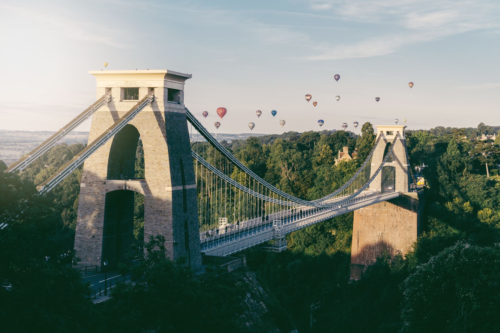Website hero banner: Clifton Suspension Bridge, Bristol, with hot air balloons (regional stock image, not the clinic premises)