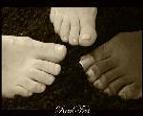 Sepia-toned image of feet (decorative)