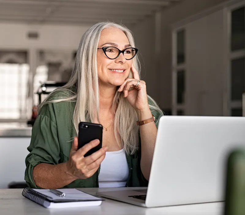 Satisfied patient with mobile device