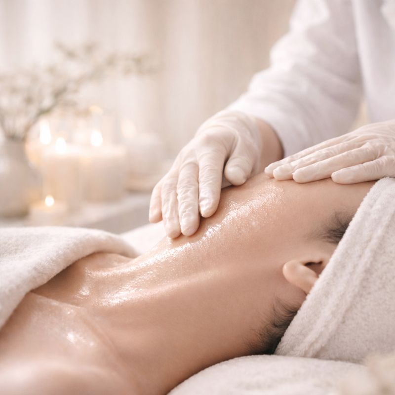 Facial skin therapy treatment with candles in a clinic setting