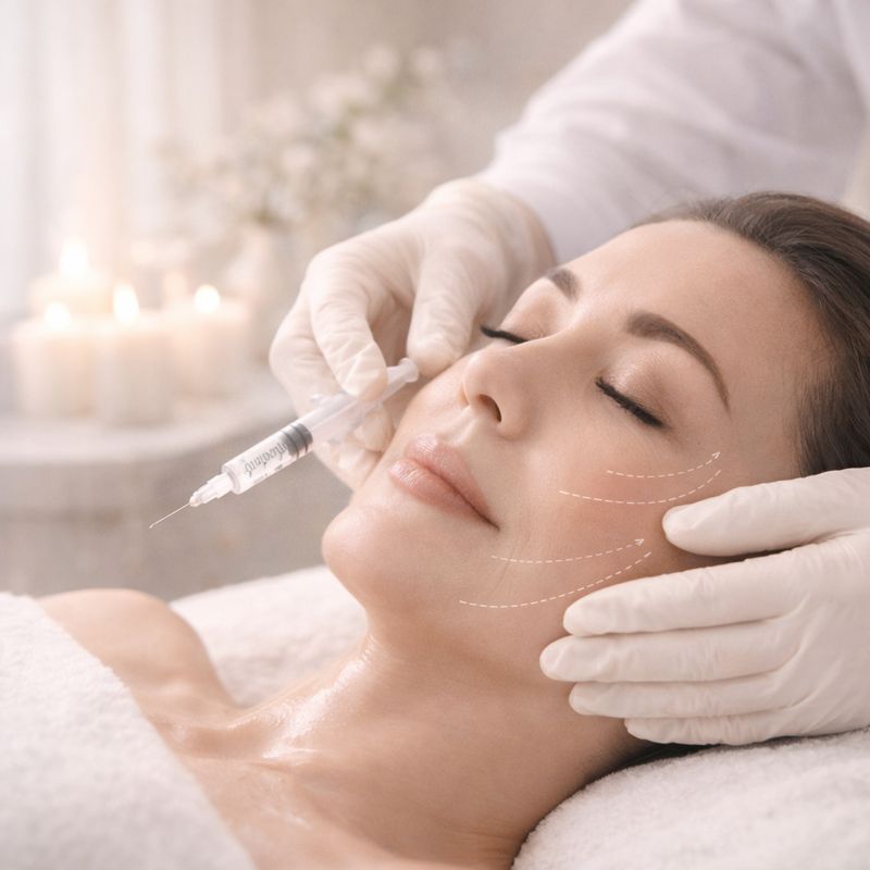 Injectable / dermal filler facial treatment with marked contour lines