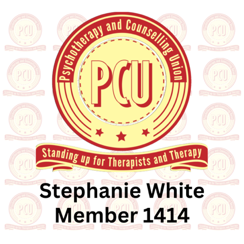 Psychotherapy and Counselling Union (PCU) membership badge - Stephanie White, Member 1414