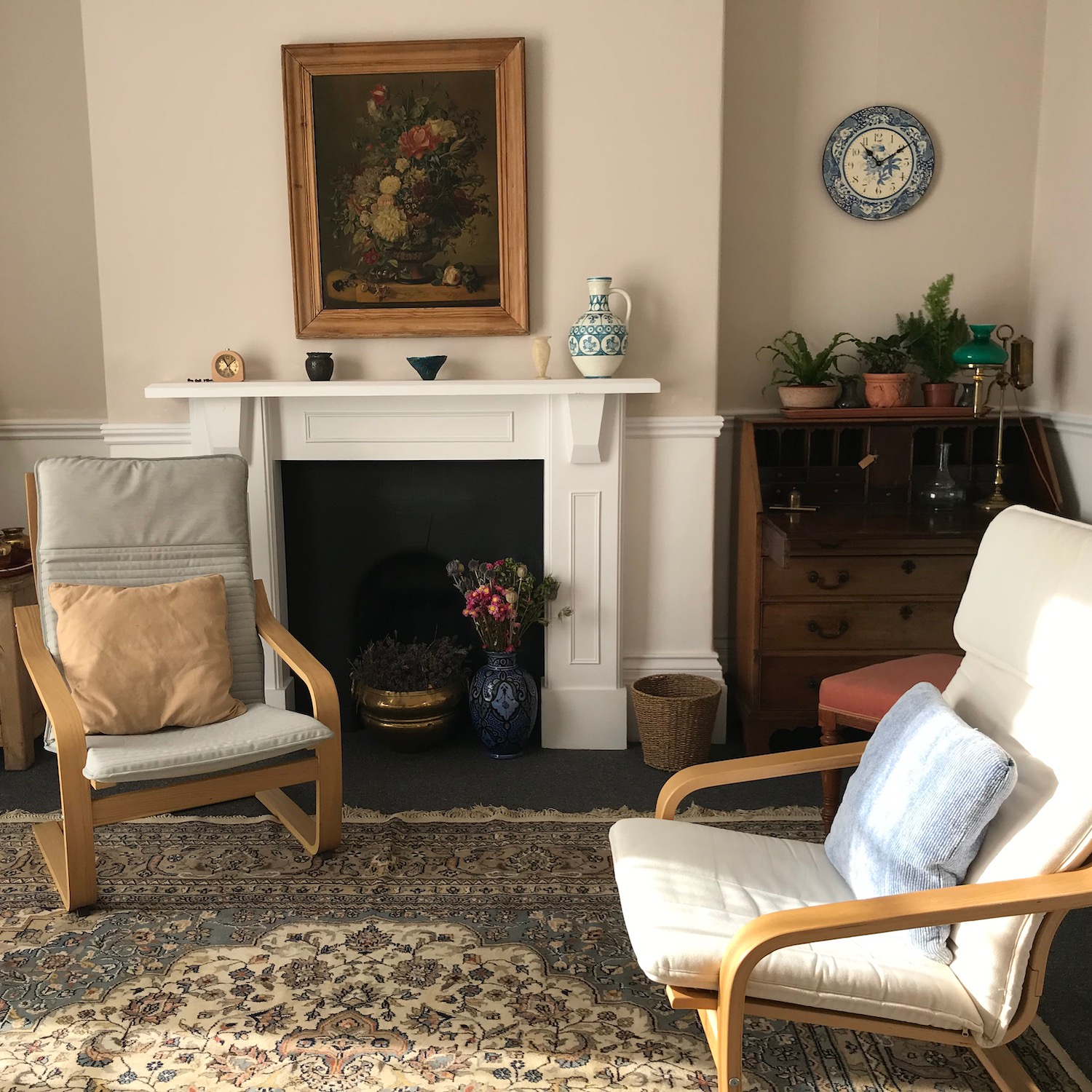Therapy room interior with natural light