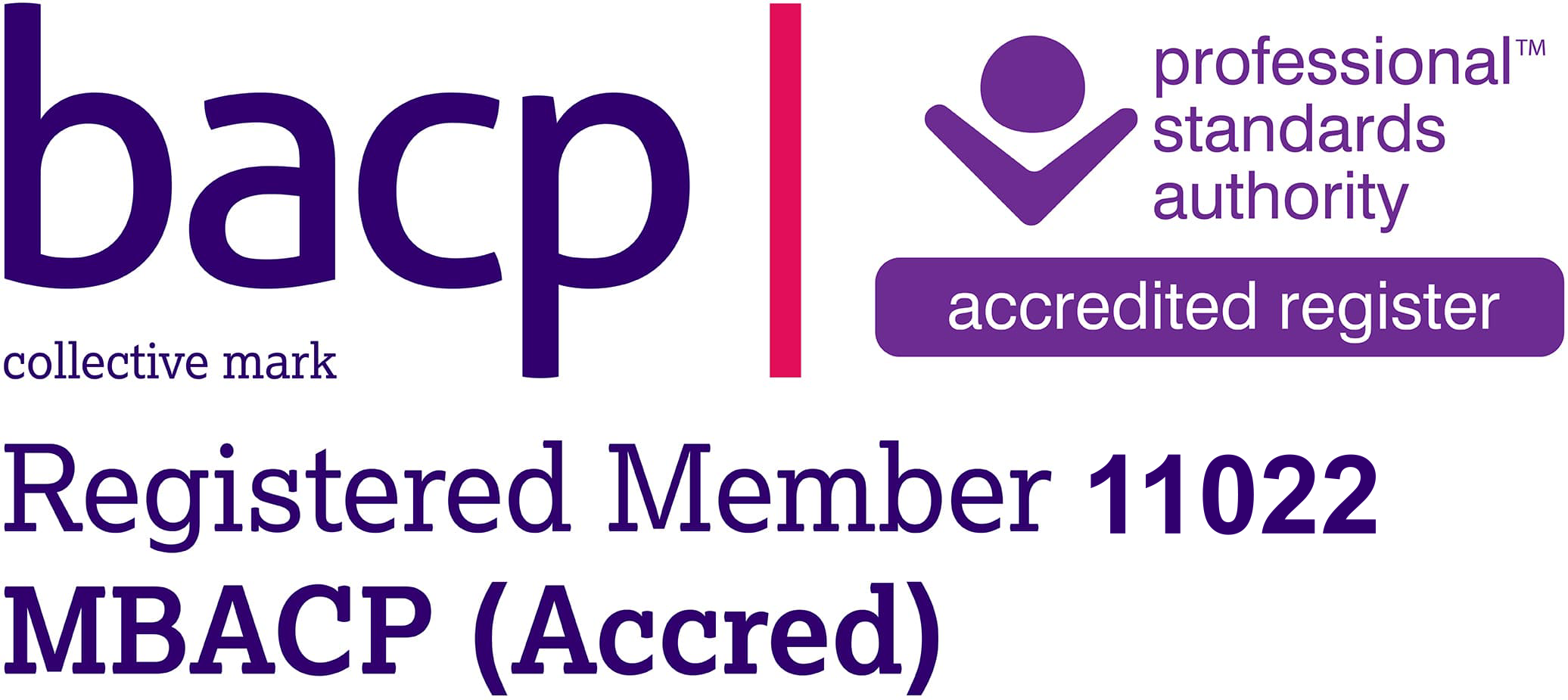 BACP Accredited Register membership badge (Registered Member 11022, MBACP Accred)